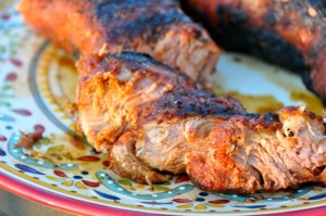 Sliced grilled pork loin