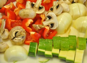 vegetables cut up for kabobs