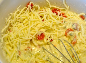 pepperoni and cheese mixed into pizza muffin batter