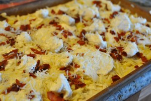 prebaked cheese and bacon pizza