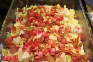 chicken bacon ranch pizza casserole layers