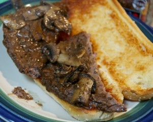 Mushroom topped beef patties