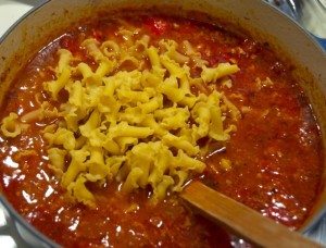cooking pasta in soup