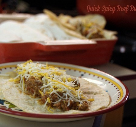 Quick Spicy Beef burritos on corn tortillas