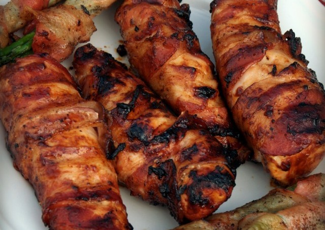 Bacon wrapped BBQ chicken
