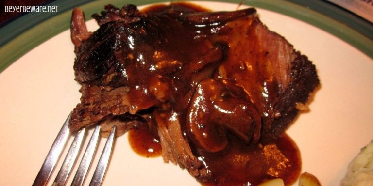 Crock Pot Coffee Beef Roast combines coffee, mushroom, onions, garlic to create a rich and flavorful sauce for a beef roast to slow cook in all day creating a tender and juicy crock pot roast. #CrockPot #Roast #Beef #BeefRoast