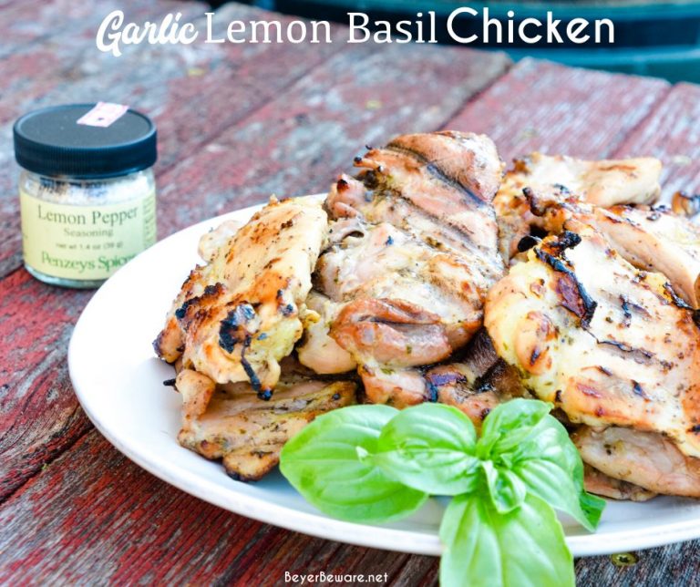 Garlic Lemon Basil Grilled Chicken is the perfect summer dinner idea. The marinade is made with white wine, lemon, limes, mustard, garlic, and basil.