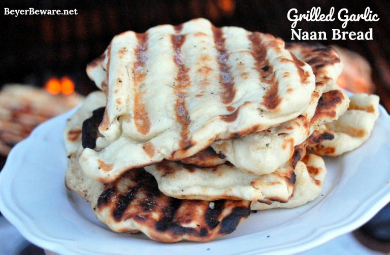 One of our favorite things in the summer is grilled garlic naan bread recipe. It is an easy to make yeast bread and cooks quickly on the grill.