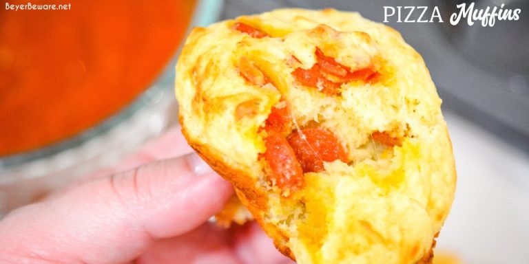 Pepperoni pizza muffins is a simple recipe made with lots of biscuit mix, pepperoni and cheese are a great lunch, dinner on the go or even pizza snack.