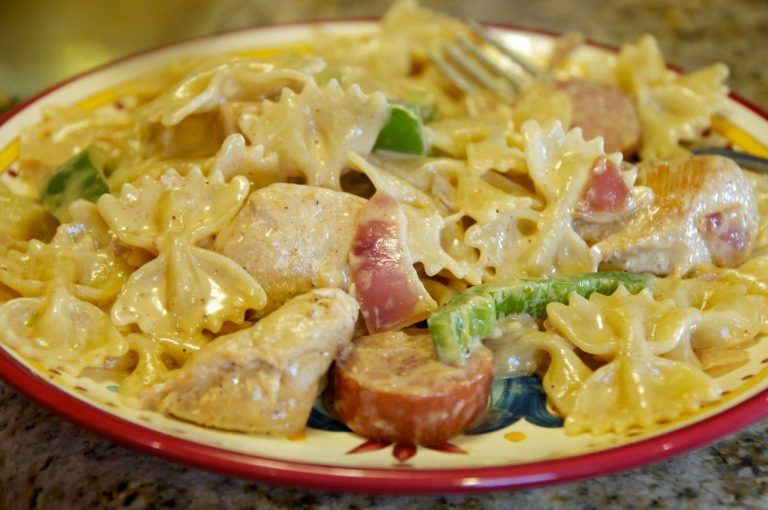 Cajun chicken and polish sausage pasta