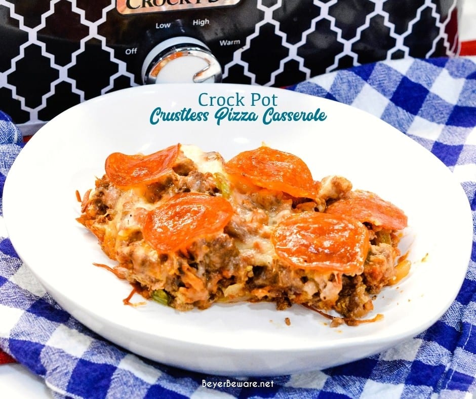 Easy Crock-Pot Pizza Casserole - Plowing Through Life