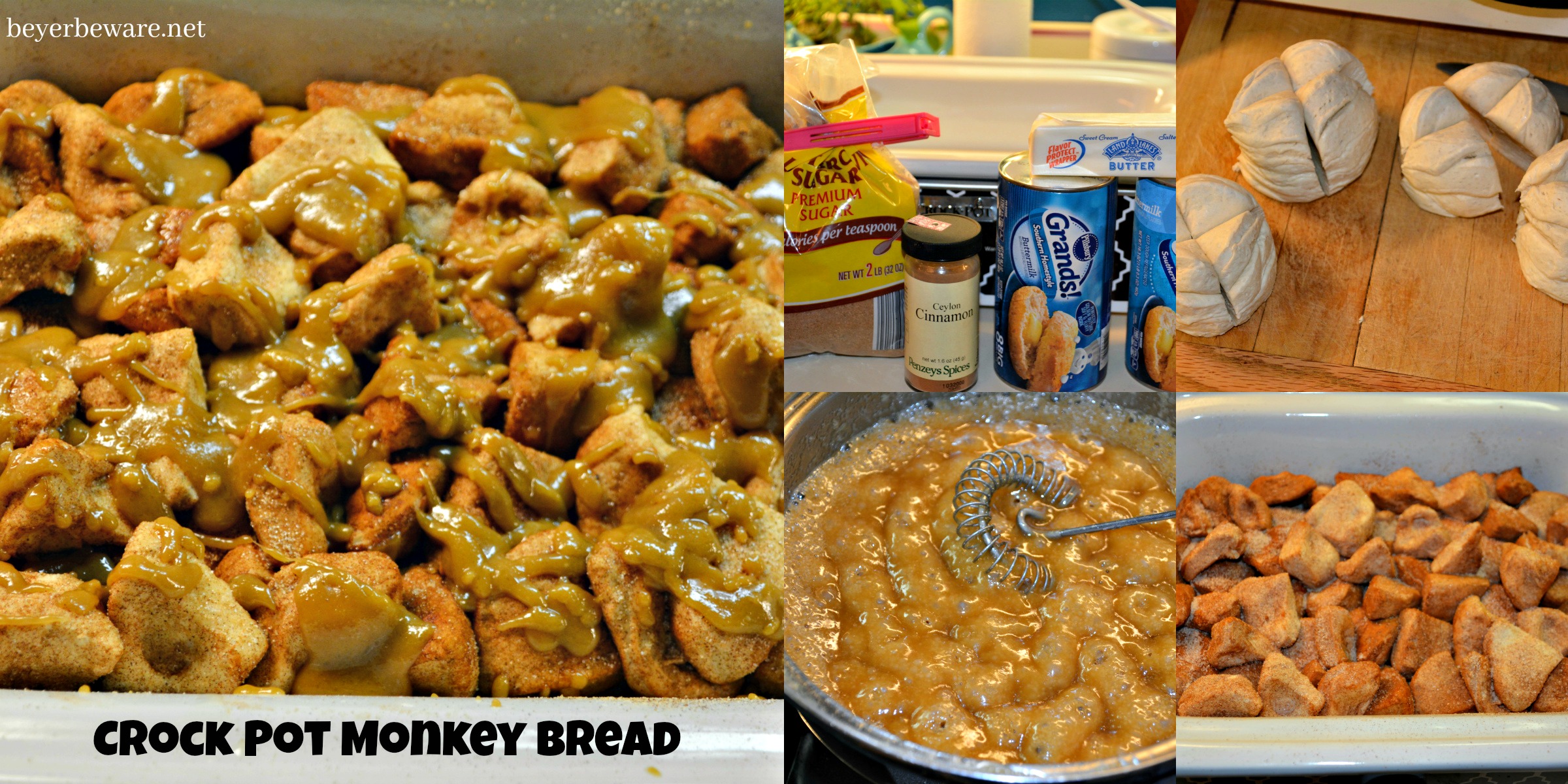 Five simple ingredients combined in a casserole crock pot and you are two hours away from this gooey crock pot monkey bread.