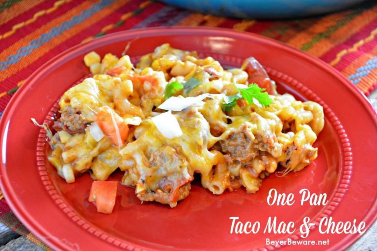 The Mexican flavors in this one pan taco mac and cheese will make your family love this recipe's twist on hamburger helper.