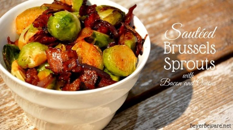 Cast-Iron skillet Brussels Sprouts with bacon and onions are the way to eat Brussels sprouts sauteed with caramelized red onions and bacon.