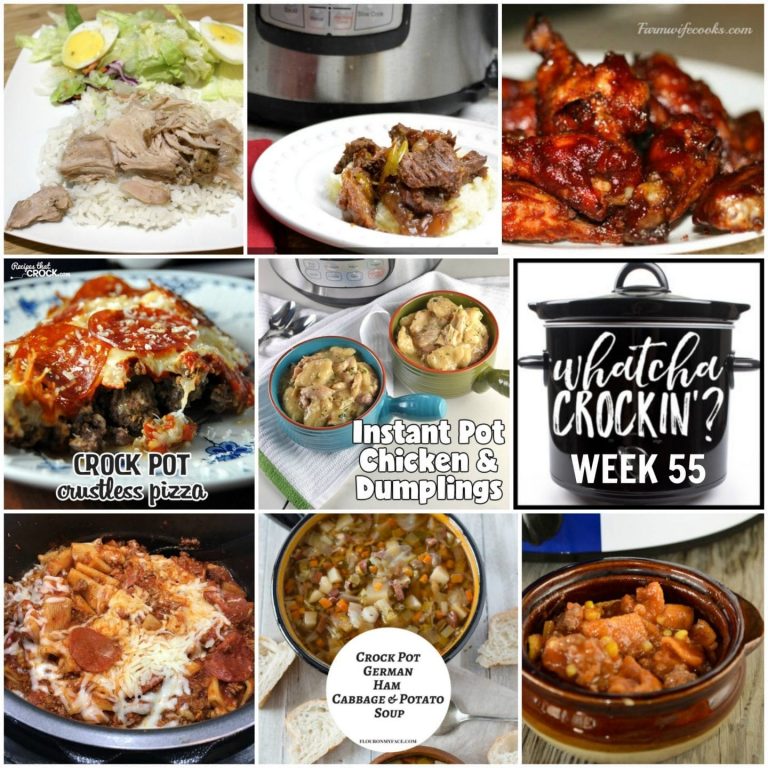 This week’s Whatcha Crockin’ crock pot recipes include Instant Pot Chicken and Dumplings, Dr. Pepper Crockpot Roast with Pork, Crock Pot Ham Cabbage Potato Soup, Crock Pot Crustless Pizza, Sticky Chicken Wings, Instant Pot Butter Beef and Easy Crock Pot Taco Soup.