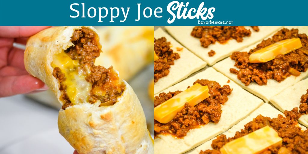 Sloppy joe sticks are like sloppy joe burritos by taking sloppy joes and cheese sticks and wrapping them in pizza dough then baking for 10 minutes for an easy dinner recipe. #Recipes #SloppyJoes #SloppyJoe #EasyRecipes