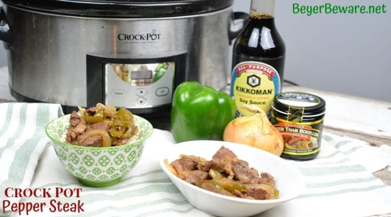 Crock Pot Pepper Steak is a flavorful Chinese food favorite combining strips of steak, bell peppers, onions, garlic, and with traditional Chinese flavors. #ChineseFood #Steak #PepperSteak #BeefRecipes #CrockPotRecipes