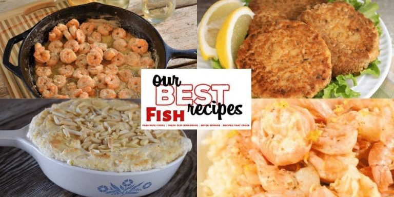 Our best fish recipes will not disappoint with everything from salmon patties to tuna noodle casserole to seafood gumbo to blackened fish tacos. #Fish #Seafood #OurBestRecipes #Shrimp #Gumbo #SalmonPatties #Tuna