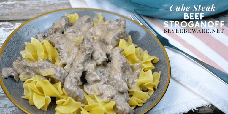 Cube steak beef stroganoff recipe is one that is made gluten-free and can be served over noodles or rice for your family while it is also great over cauliflower rice for a low-carb beef stroganoff. #Lowcarb #Beef #CubeSteaks #EasyDinner #DinnerRecipes #Recipes