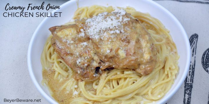 Creamy French Onion Chicken Thighs Skillet - Beyer Eats and Drinks