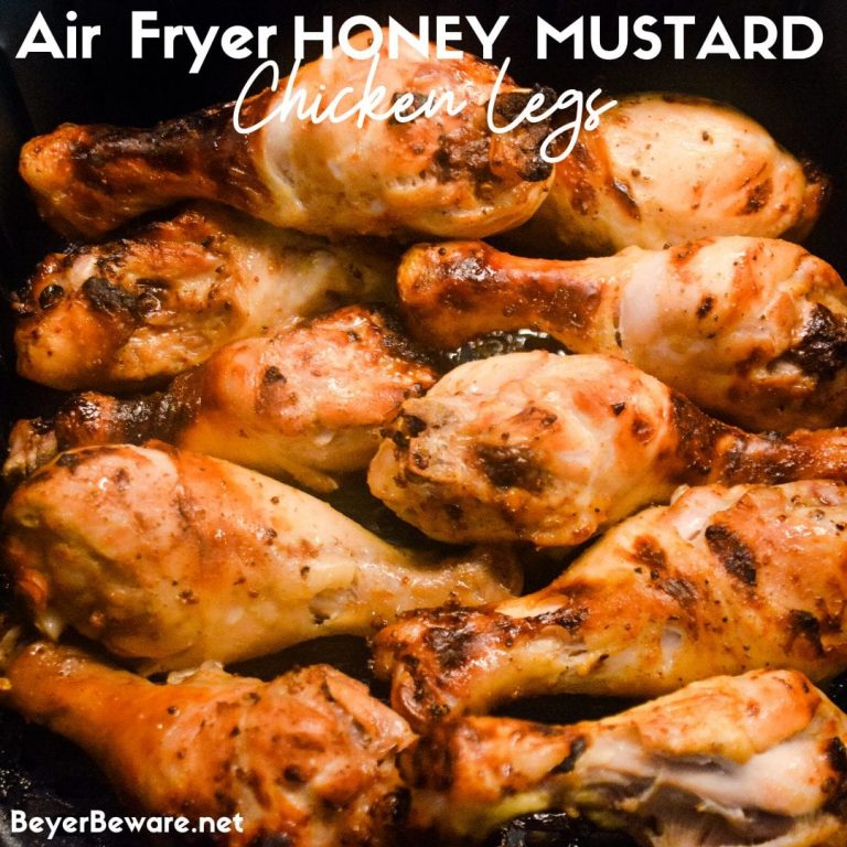 Air Fryer Honey Mustard Chicken Legs are marinated in a simple honey mustard sauce and then seasoned with salt and pepper and cooked completely in under 20 minutes in the air fryer.