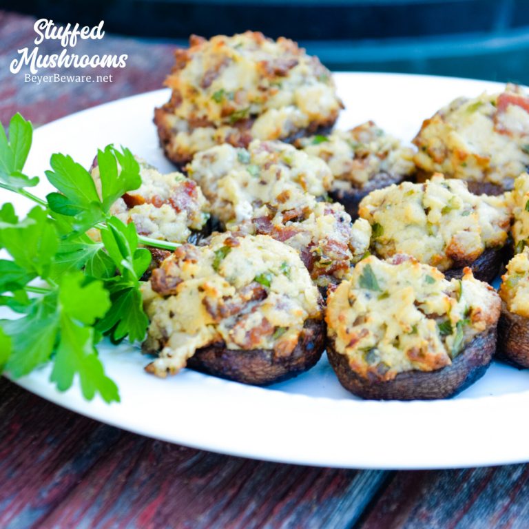 Bacon parmesan stuffed mushrooms are a gluten-free stuffed mushroom recipe is low-carb, filled with bacon, cheese, garlic, onions, and herbs that can be grilled or baked.