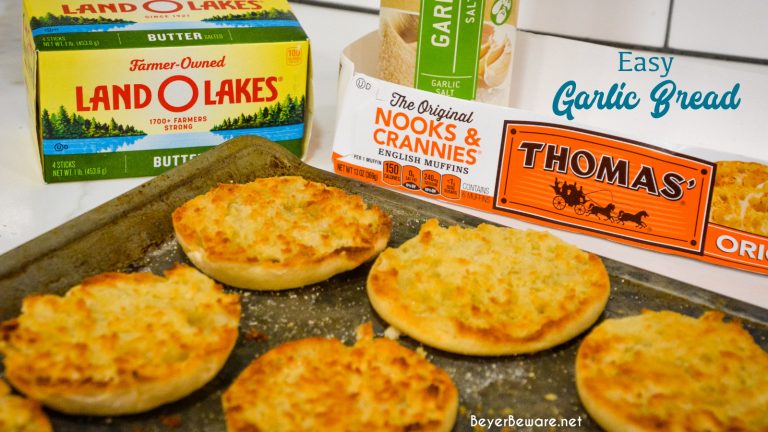 English muffin garlic toast is a crusty, buttery 3-ingredient easy homemade garlic bread that will shock people by how surprisingly good it is.