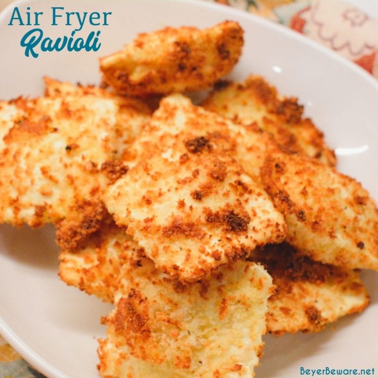 Air Fryer Ravioli is a homemade version of St. Louis style toasted ravioli in the air fryer made with cheese ravioli dipped in an egg wash and then breaded with parmesan cheese and bread crumbs then air fried.