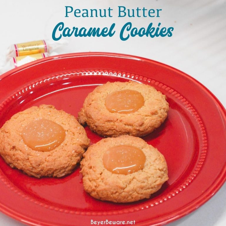 Peanut Butter caramel cookies are an easy non-chocolate Christmas cookie recipe that is easy to make with a cookie mix for peanut butter blossoms with caramel.