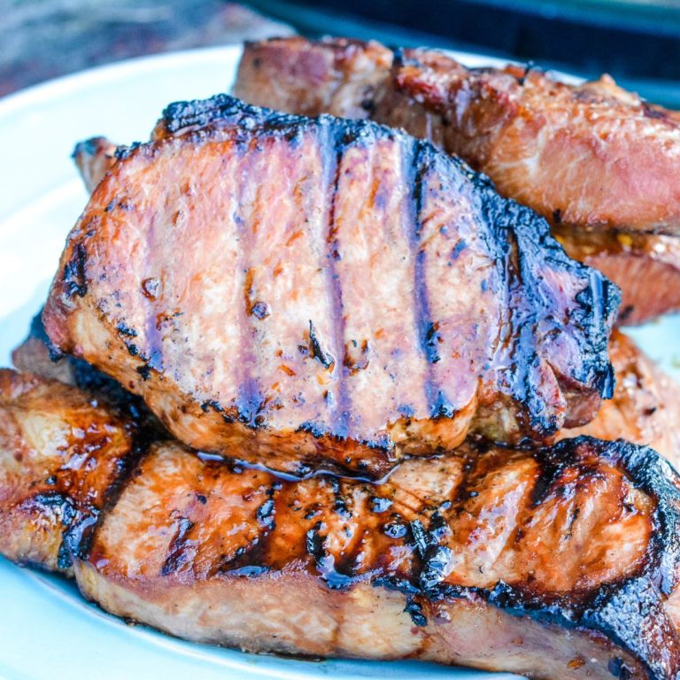 Easy Grilled Pork Chops in a soy sauce and honey pork chop marinade is so full of flavor from soy sauce, honey, red pepper flakes, and garlic.