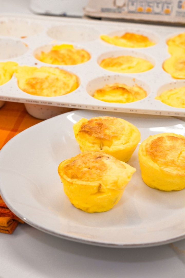 Create the high-protein egg bites with cottage cheese for an easy high-protein breakfast all week long by using a silicone muffin pan with pureed cottage cheese, eggs, bacon, and cheese.