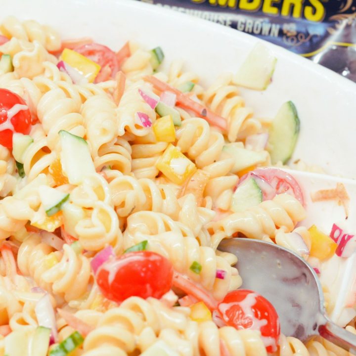 Cover the pasta salad with plastic wrap or transfer it to an airtight container. Refrigerate for at least 2 hours or overnight to allow the flavors to meld together.