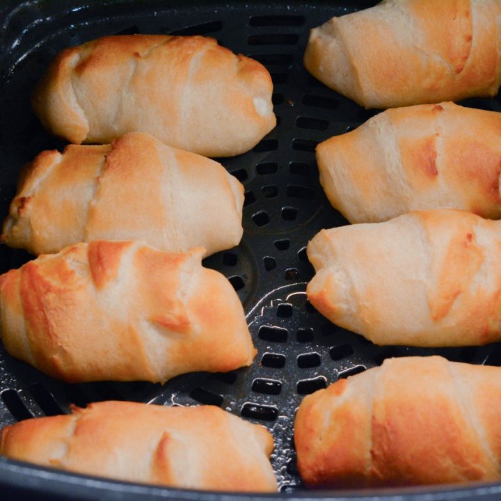 Place the stuffed crescent rolls in the air fryer basket in a single layer. Make sure they aren’t touching so they can crisp up evenly. Cook for 6-8 minutes, or until golden brown and crispy. Depending on the size of your air fryer, you may need to cook in batches.