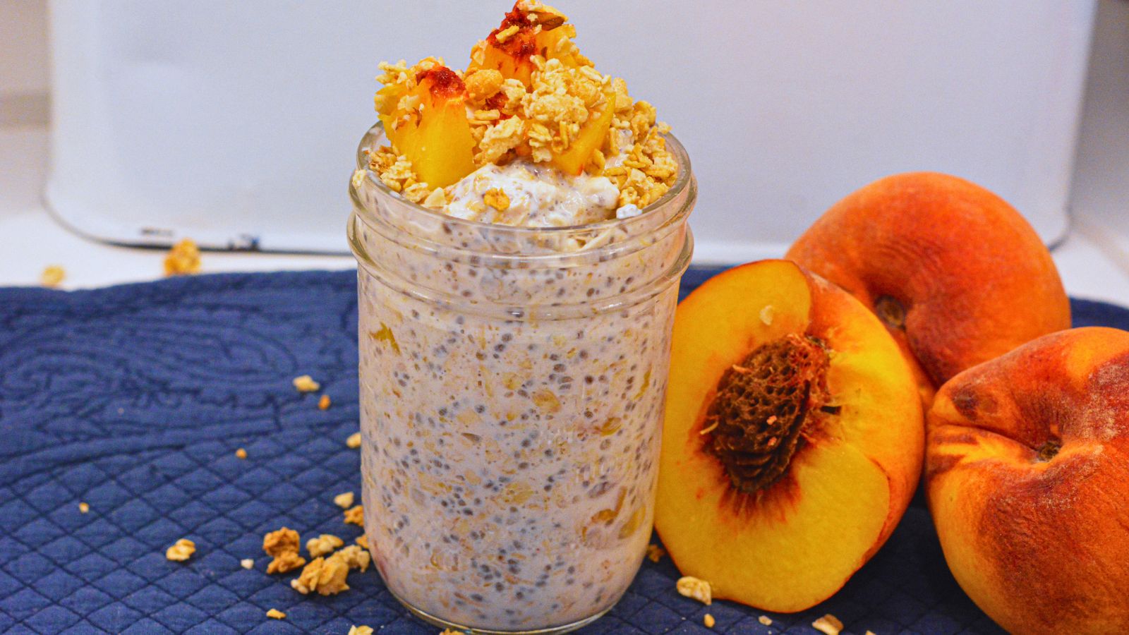 Discover a quick and high-protein breakfast with our Peaches and Cream Overnight Oats recipe, featuring chia seeds for added fiber and omega-3s. Perfect for meal prep and customizable to your taste, this creamy and delicious dish is ready to enjoy in the morning!