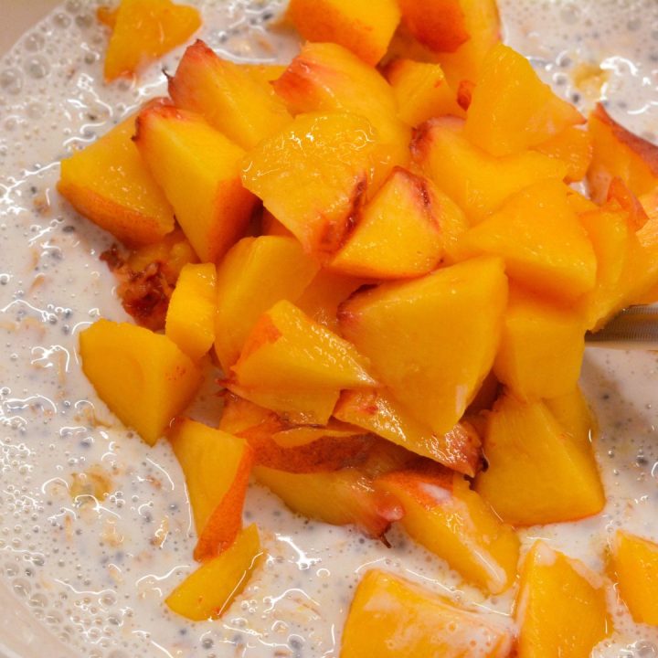 Add the Peaches: Gently fold in the peach slices. If you’re using frozen peaches, they’ll thaw overnight and add extra moisture to your oats.