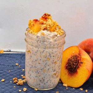 Discover a quick and high-protein breakfast with our Peaches and Cream Overnight Oats recipe, featuring chia seeds for added fiber and omega-3s. Perfect for meal prep and customizable to your taste, this creamy and delicious dish is ready to enjoy in the morning!