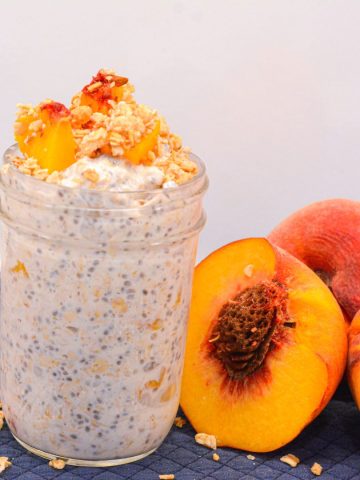 Discover a quick and high-protein breakfast with our Peaches and Cream Overnight Oats recipe, featuring chia seeds for added fiber and omega-3s. Perfect for meal prep and customizable to your taste, this creamy and delicious dish is ready to enjoy in the morning!