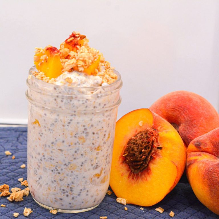 Discover a quick and high-protein breakfast with our Peaches and Cream Overnight Oats recipe, featuring chia seeds for added fiber and omega-3s. Perfect for meal prep and customizable to your taste, this creamy and delicious dish is ready to enjoy in the morning!