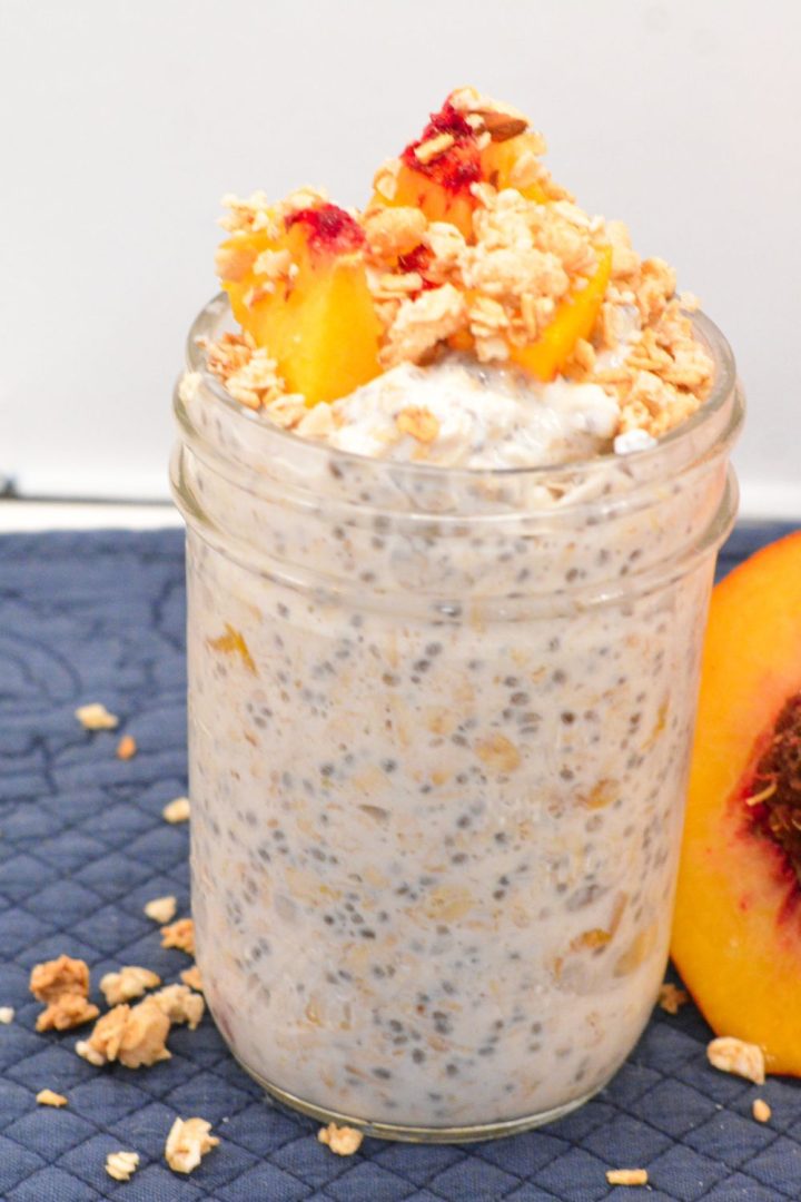 Discover a quick and high-protein breakfast with our Peaches and Cream Overnight Oats recipe, featuring chia seeds for added fiber and omega-3s. Perfect for meal prep and customizable to your taste, this creamy and delicious dish is ready to enjoy in the morning!