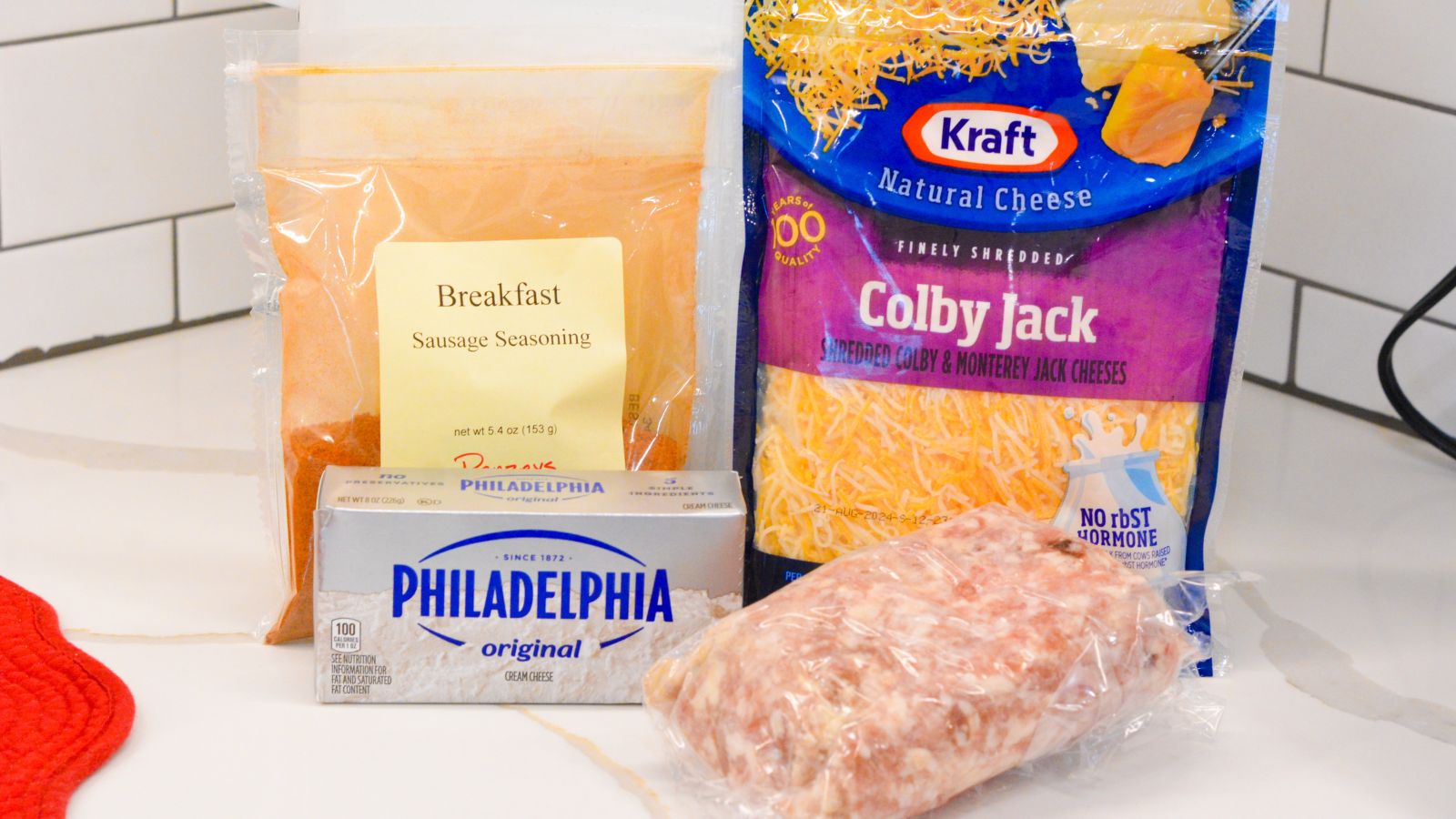 1 pound ground pork or sausage (mild or spicy, your choice)

4 ounces cream cheese, softened

1 cup Colby Jack cheese, shredded

½ cup Parmesan cheese, grated

1 teaspoon Breakfast sausage seasoning