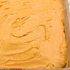 Bake the pumpkin bars for 18-20 minutes or until a toothpick inserted in the center comes out clean.