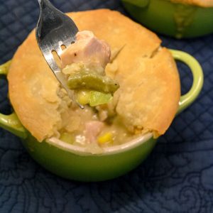 Mini turkey pot pie recipe with leftover turkey, corn, and green bean casserole. Quick, easy, and perfect for a comforting meal.